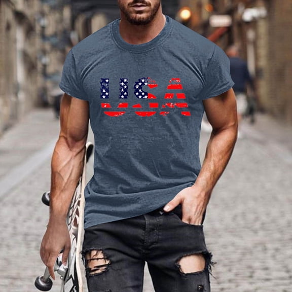 Xysaqa Big & Tall Workout Shirts for Men American USA Flag Printed Shirt Casual Short Sleeve Athletic T-Shirt Graphic Crewneck Patriotic Tees 3X 4X 5X Clearance