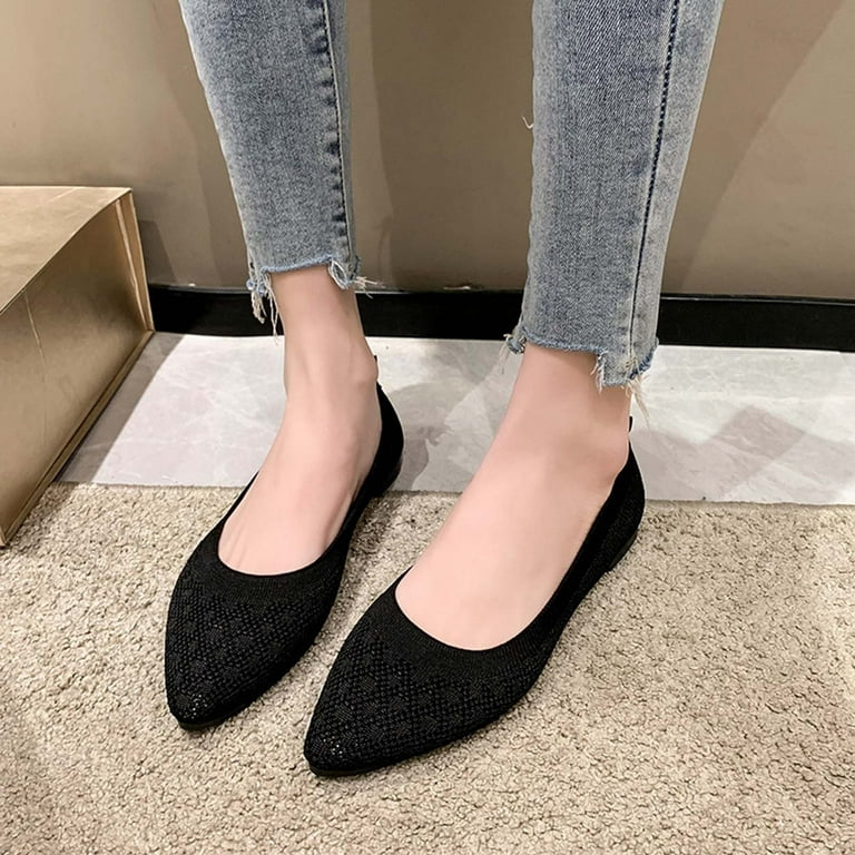 Xysaqa Black Flats for Women Shoes for Women Sneakers Women s Fashion Pointed Toe Shoes Solid Color Casual Comfortable Mesh Flat Shoes Womens Flats