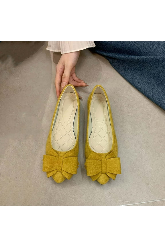 Dzypnd Black Flats for Women, Womens Walking Shoes Women's Spring and Summer New Shallow Mouth Suede Bow Slip-on Flat Shoes Womens Dress Shoes on