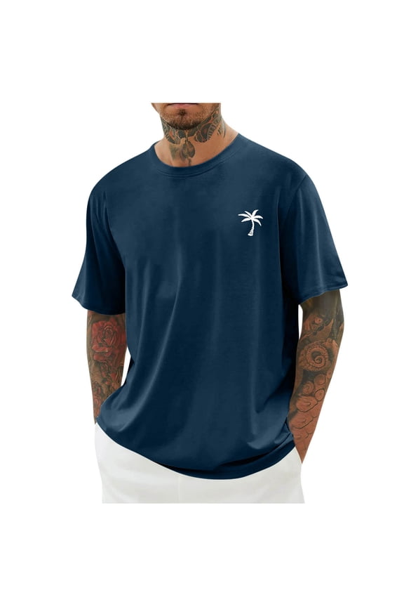 Black T Shirts for Men Mens Summer Shirts Men's Palm Tree Print T-Shirts Short Sleeve Crew Neck Casual Tee Shirt Loose Fitted Cute Tops S-5Xl (Available In Big & Tall) Men Tee Shirts Pack Summe
