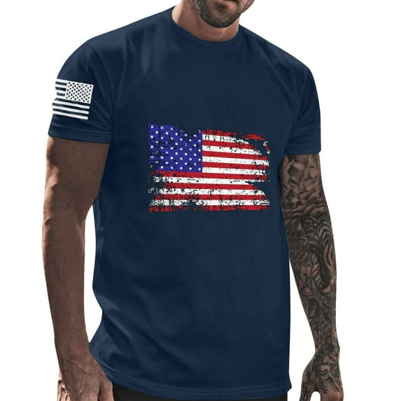 Xysaqa Black T Shirts for Men Mens Summer Shirts Mens Shirts, Men's American Flag Graphic Shirt Cotton Short Sleeve T Shirt Gym Workout Usa Flag Patriotic Tees Tops M-3Xl Big & Tall Shirts for Men On