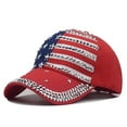 thumbnail image 1 of Xysaqa Bling Rhinestone Baseball Cap Patriotic Hat for Women Men American Flag Vintage Distressed Street Hat, 1 of 3