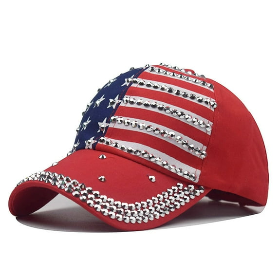 Xysaqa Bling Rhinestone Baseball Cap Patriotic Hat for Women Men American Flag Vintage Distressed Street Hat