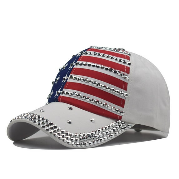 Xysaqa Bling Rhinestone Baseball Cap Patriotic Hat for Women Men American Flag Vintage Distressed Street Hat