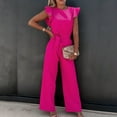 thumbnail image 1 of Xysaqa Business Casual Outfits for Women, Womens Elegant Ruffle Sleeve Jumpsuits High Waist Belted Wide Leg Long Pants Rompers for Cocktail Party Formal Wedding, 1 of 8