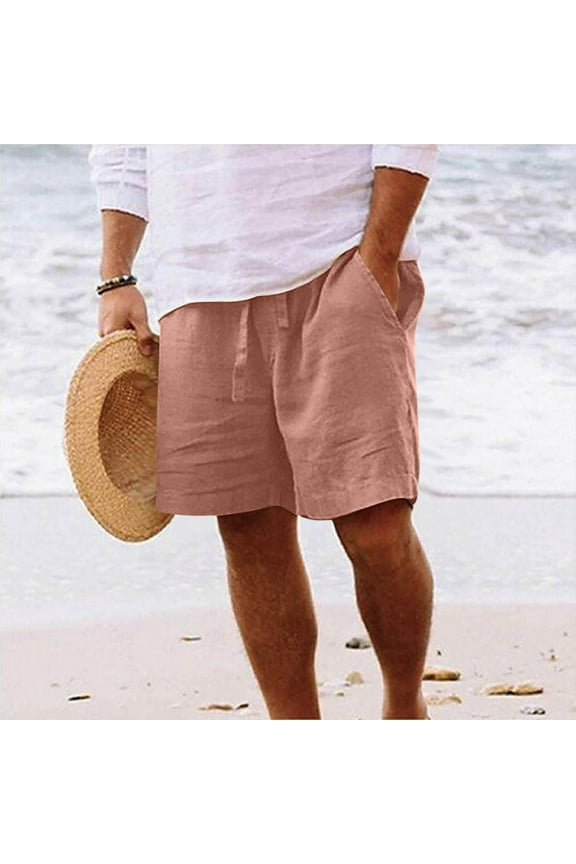 Casual Big Tall Linen Shorts for Men, Mens Cotton Lightweight Elastic Waist Yoga Jogger Beach Shorts with Pockets Drawstring 3X 4X 5X Clearance