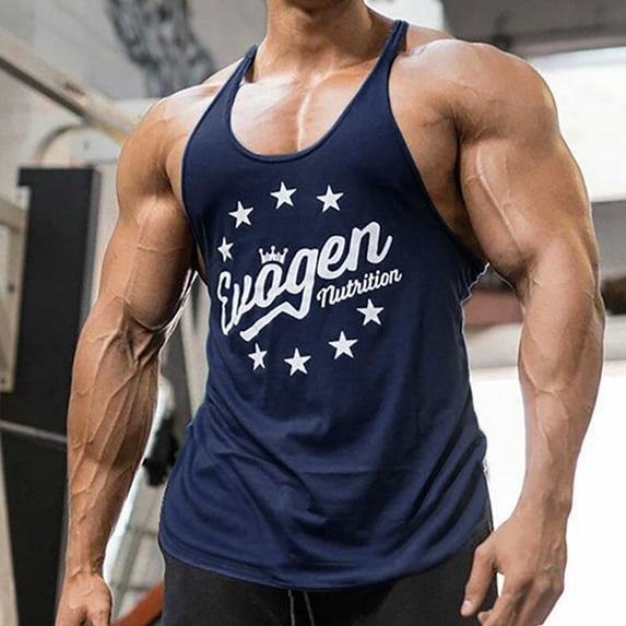 Xysaqa Euagen Mens Letter Print Sport T-Shirt Casual Summer Fitness Sleeveless Tee Racerback Stringer Tank Tops Vest for Men Cotton Blended M-XXL