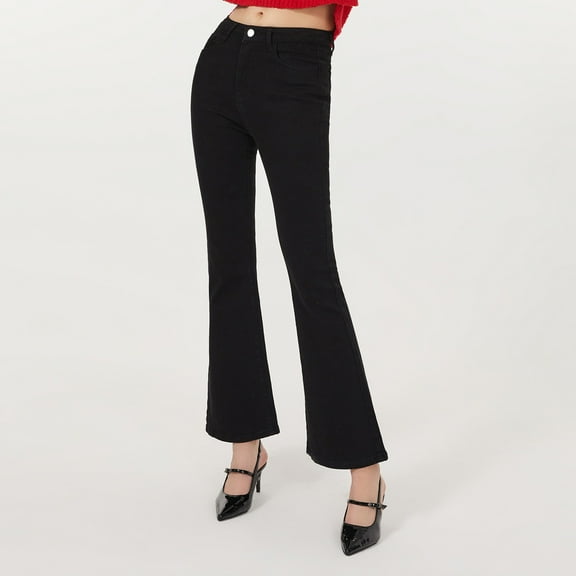 Xysaqa Flare Jeans for Women, Women's High Waisted Bell Bottom Denim Pants Stretch Slim Fitted Casual Bell Bottoms Jeans Trousers S-XL Black
