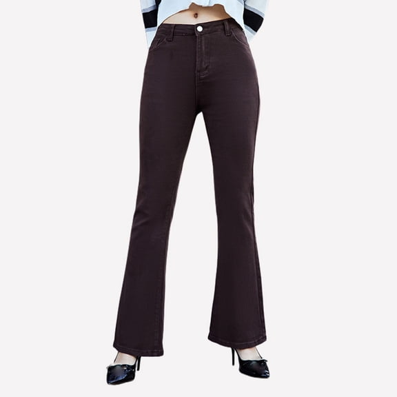 Xysaqa Flared Jeans for Women, Women's High Waisted Bell Bottom Denim Pants Stretch Slim Fitted Casual Bell Bottoms Jeans Trousers S-XL Coffee