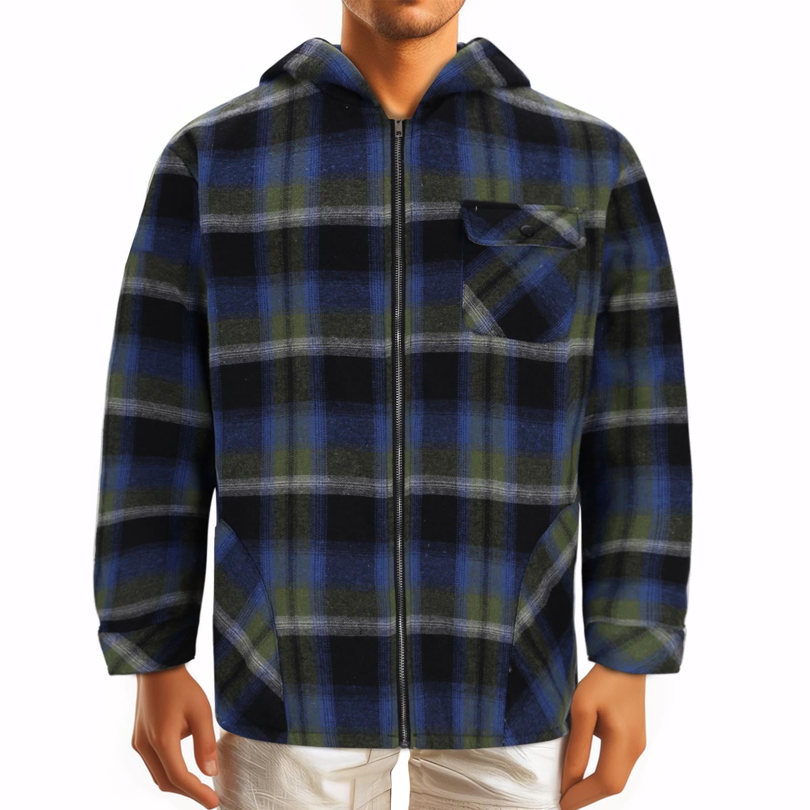 Xysaqa Full Zip Up Hoodies for Men Fleeces Lined Plaid Flannel Shirt ...