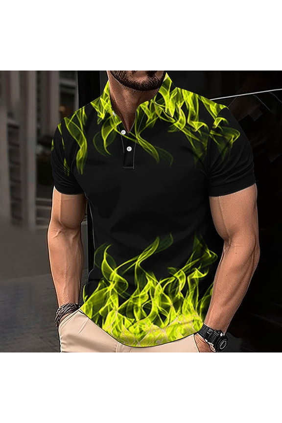 Golf Shirts For Men Mens Shirts Short Sleeve Golf Shirts For Men - Relaxed Fitted Short Sleeve Golf Shirts, Fashion Flame Print Athletic Casual Collared T-Shirt For Men S-4Xl Mens Shirts On Cle