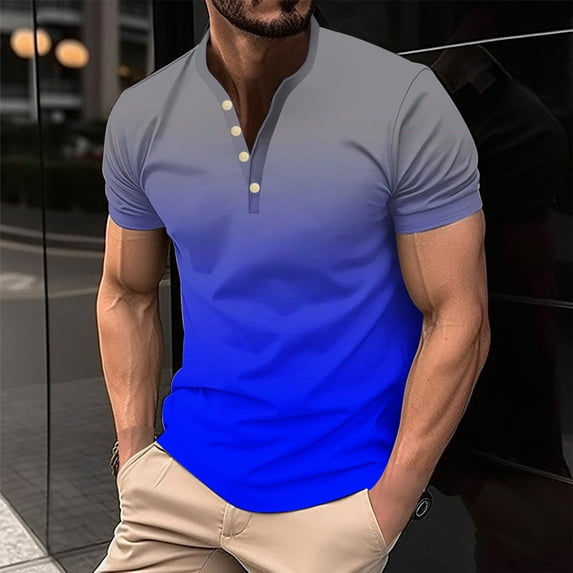 Njoeus Golf Shirts For Men Oversized Tshirts For Men Mens Golf Shirt Big & Tall Sports T-Shirts Casual Short Sleeve Gradient Print Golf Shirts For Men S-5Xl Men Top Size Plus Summer Savings