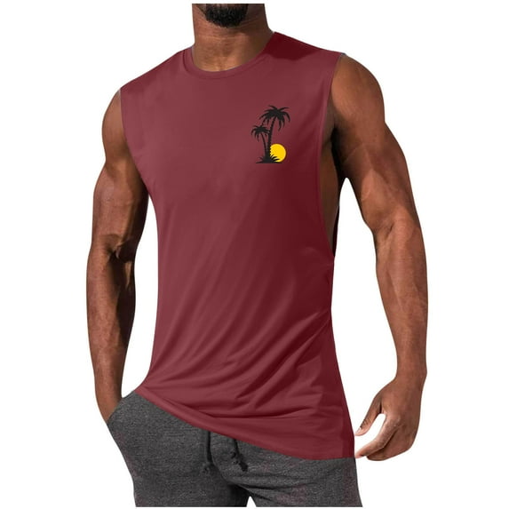 Xysaqa Gym Tops Big & Tall Shirts for Men, Men's Tank Top Men Palm Tree Graphic Tees Cotton Workout T-Shirt Vests Casual Sports Sleeveless Tee Shirts 2X 3X 4X