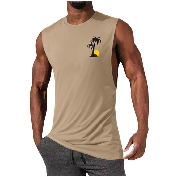 Xysaqa Gym Tops Big & Tall Shirts for Men, Men's Tank Top Men Palm Tree Graphic Tees Cotton Workout T-Shirt Vests Casual Sports Sleeveless Tee Shirts 2X 3X 4X