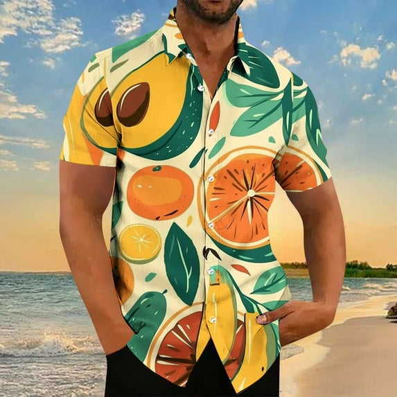 Xysaqa Gym Tops Funny Tshirts Men's Big & Tall Hawaiian Shirt Cute Fruit Summer Beach Tropical Short Sleeve Buttons Down Shirt S-5Xl Men Shirts Casual On Clearance
