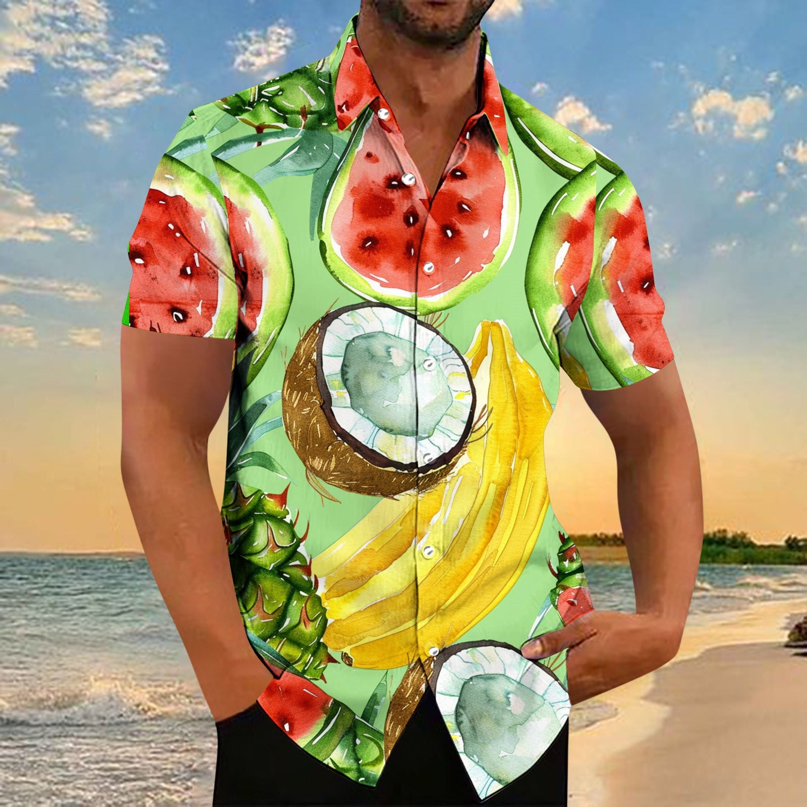 Xysaqa Hawaiian Shirt for Men Funny Tshirts Men s Hawaiian Shirt Short Sleeves Fruit Printed Buttons Down Shirts for Men Big Tall Holiday Party