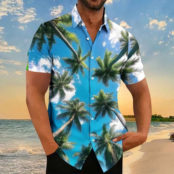 Xysaqa Hawaiian Shirt for Men Mens White Tee Shirts Palm Tree Hawaiian Shirt for Men Printed Short Sleeve Buttons Down Shirts Mens Big & Tall Shirt Casual Summer Beach T Shirt S-5Xl Funny Shirts On Cl