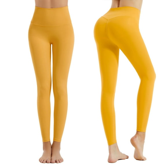 Xysaqa High Waisted Leggings for Women, Womens Soft Comfy Seamless Workout Leggings Sports Running Yoga Legging for Women Pants Yellow L