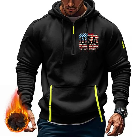 Xysaqa Hoodies for Men, Men's Novelty Hoodies American Flag Graphic Vintage Printed Pullover Tops Fall Winter Sport Hooded Sweatshirt with Pocket M-3XL