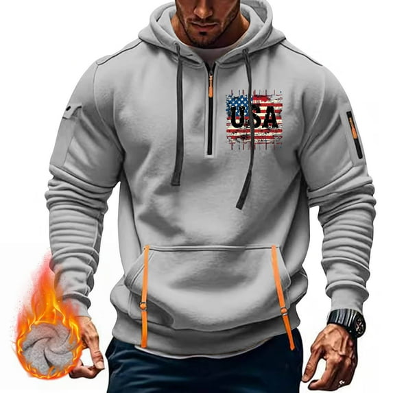 Xysaqa Hoodies for Men, Men's Novelty Hoodies American Flag Graphic Vintage Printed Pullover Tops Fall Winter Sport Hooded Sweatshirt with Pocket M-3XL