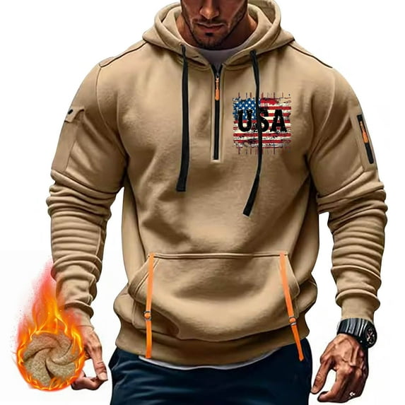 Xysaqa Hoodies for Men, Men's Novelty Hoodies American Flag Graphic Vintage Printed Pullover Tops Fall Winter Sport Hooded Sweatshirt with Pocket M-3XL