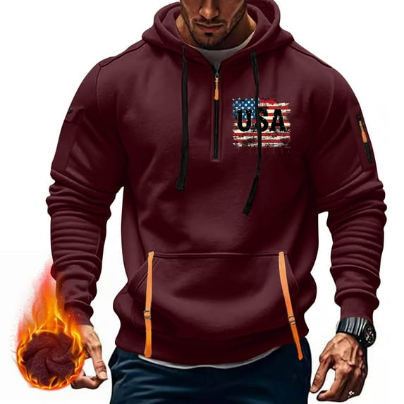 Xysaqa Hoodies for Men, Men's Novelty Hoodies American Flag Graphic Vintage Printed Pullover Tops Fall Winter Sport Hooded Sweatshirt with Pocket M-3XL