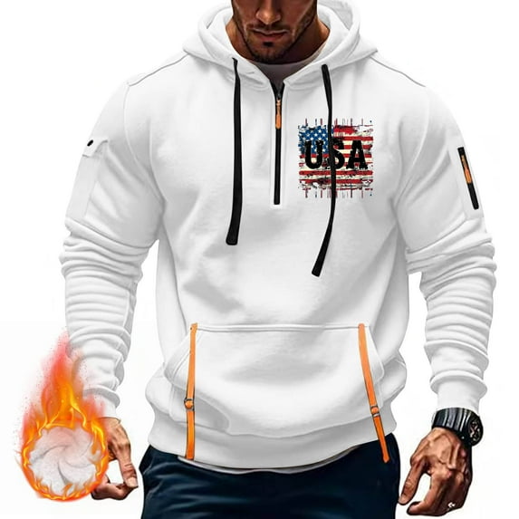Xysaqa Hoodies for Men, Men's Novelty Hoodies American Flag Graphic Vintage Printed Pullover Tops Fall Winter Sport Hooded Sweatshirt with Pocket M-3XL