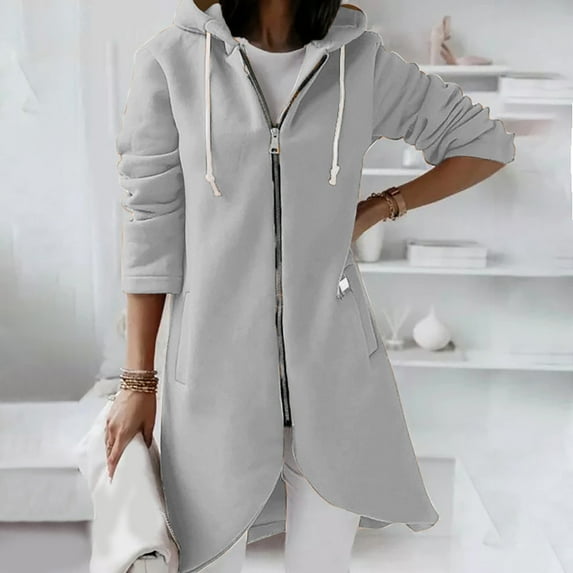 Xysaqa Hoodies for Women Casual Zip Up Hoodie Comfortable Womens Long Hooded Jacket Tunic Sweatshirt Open Front Cardigan Coat Outerwear S-5XL (Available in Plus Size)
