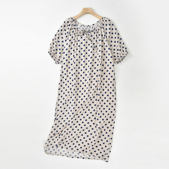 Xysaqa House Dresses Womens Nightgown Cute Printed Sleepwear Cotton Casual Short Sleeve Pajama Dress Lounge Dress L XL Summer Savings