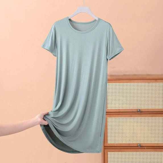 Xysaqa House Dresses Womens Nightgown Solid Color Sleepwear Cotton Casual Short Sleeve Pajama Dress Lounge Dress Plus Size 3X 4X 5X Clearance