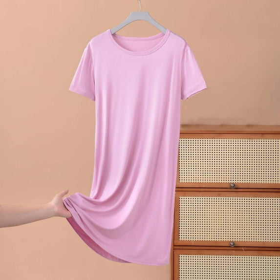Xysaqa House Dresses Womens Nightgown Solid Color Sleepwear Cotton Casual Short Sleeve Pajama Dress Lounge Dress Plus Size 3X 4X 5X Clearance