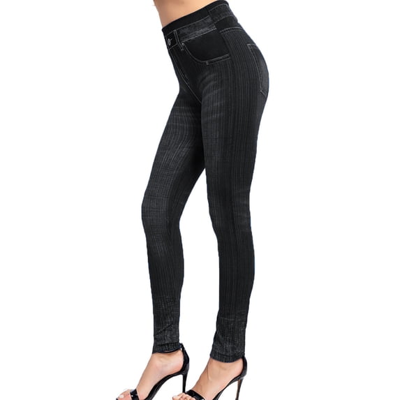 Xysaqa Jeans Look Leggings for Women, High Waist Tummy-Control Leggings Pants Womens Stretch Skinny Denim Fake Leggings XS-3XL