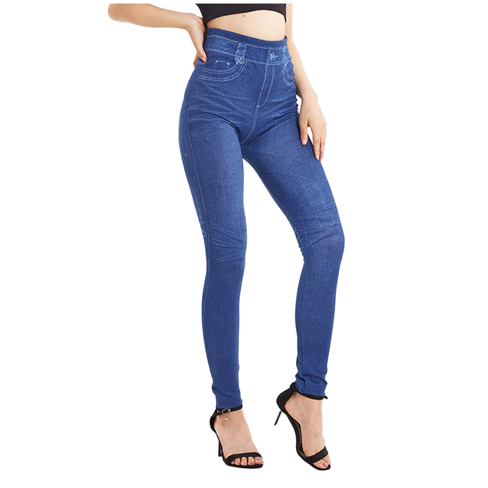 Xysaqa Jeans Look Leggings for Women, High Waisted Jeggings Pants