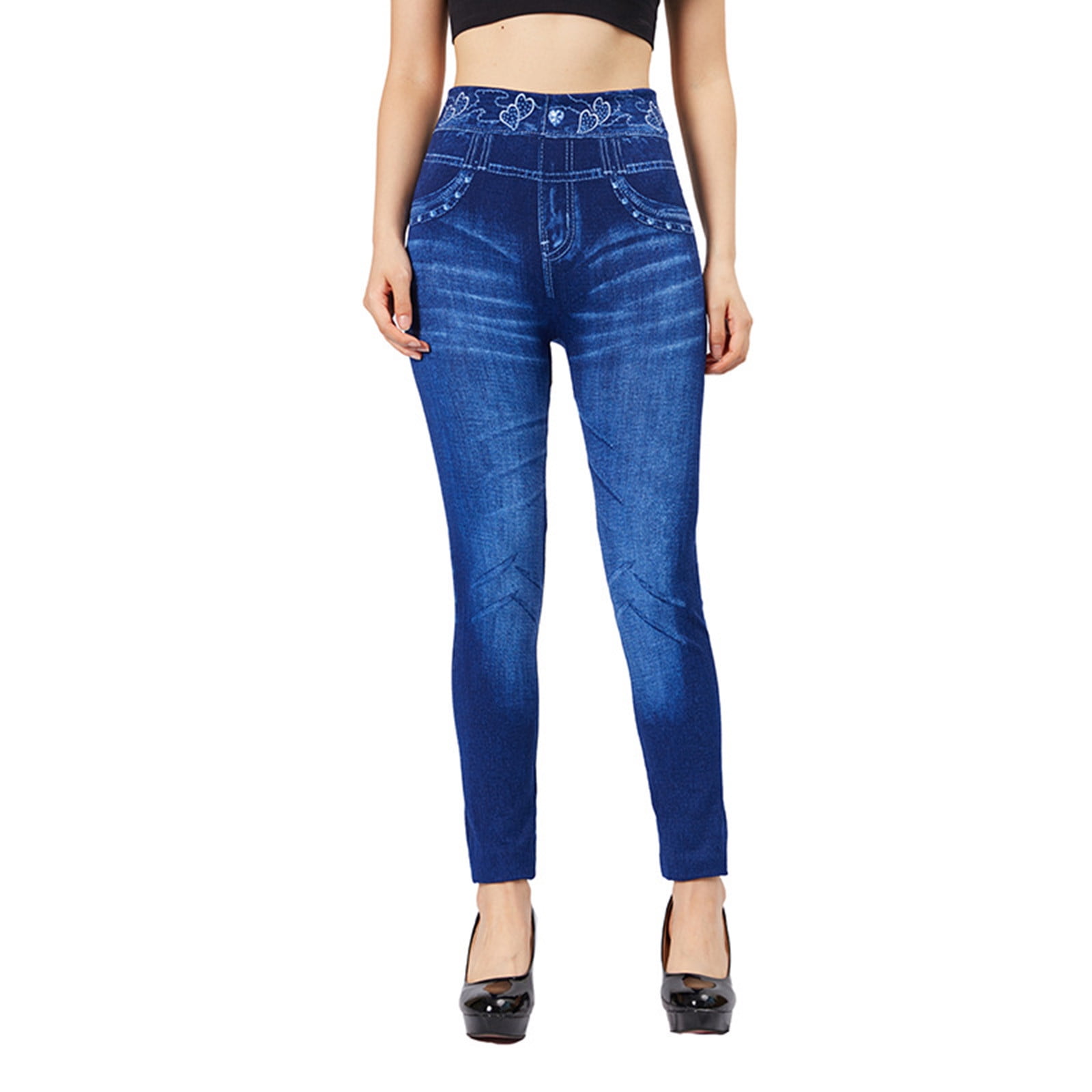 Xysaqa Jeans Look Leggings for Women, High Waisted Jeggings Pants