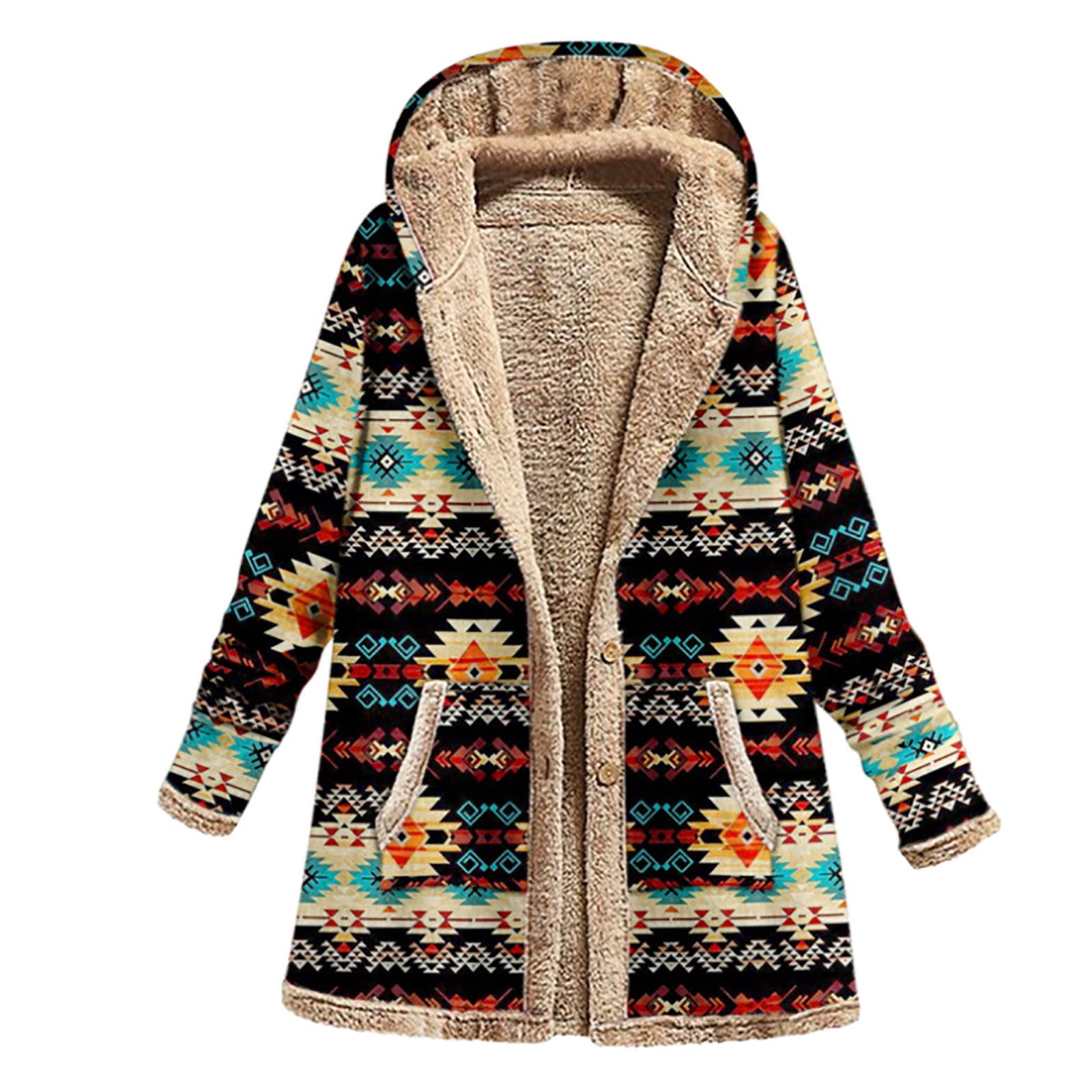 Xysaqa Ladies Fleeces Sherpas Lined Jacket Hooded Women's Tribal Aztec ...