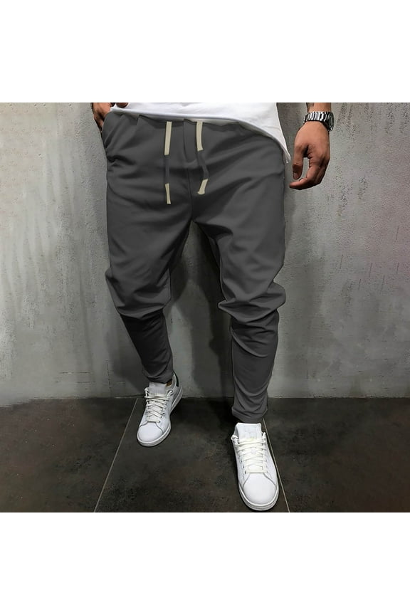 Linen Pants for Men Summer, Mens Casual Slim-Fit Comfy Sweatpants Lightweight Joggers Yoga Beach Ninth Trousers with Pockets M-5XL (Available in Big & Tall)