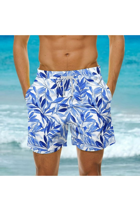 Men Big & Tall Swim Trunks Fashion Hawaiian Print Board Shorts Elastic Waist Beach Shorts Swimwear with Pockets 3X 4X 5X Clearance