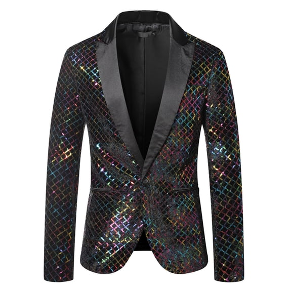 Xysaqa Men Shiny Sequins Suit Jacket Blazer Mens Stylish Dinner Party Gold Glitter Tuxedo Dress Blazer Slim Sport Coat
