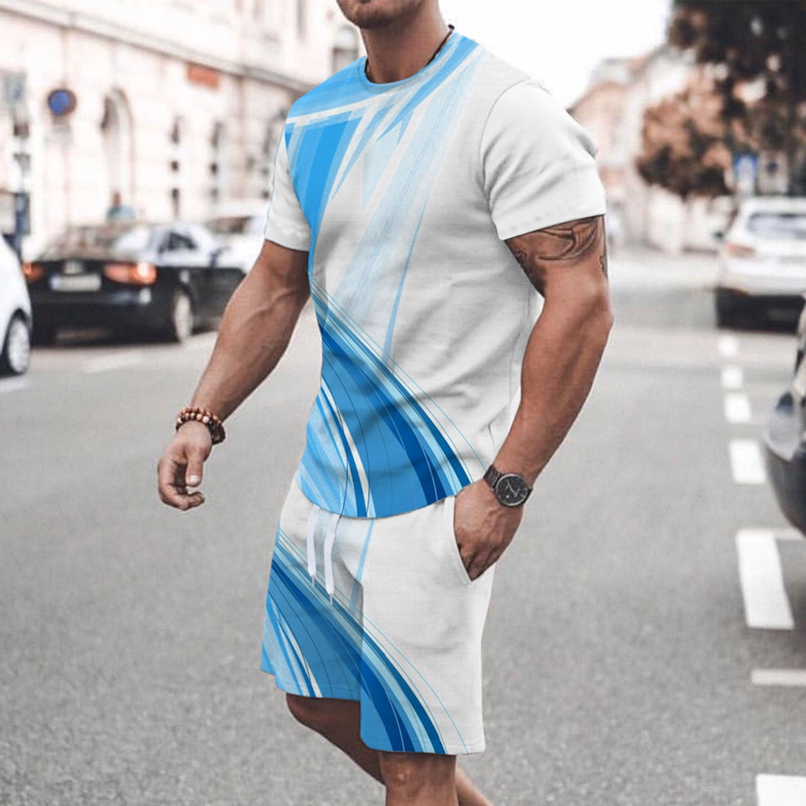 Xysaqa Men's 2 Piece Short Outfits, Color Block Tee Shirt Xysaqa Men's 2 Piece Short Outfits, Color Block Tee Shirt