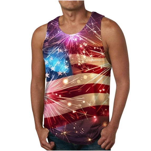 Xysaqa Men's 4th of July Tank Tops American Flag Print Shirts for Men Casual Sleeveless Gym Muscle USA Flag Graphic Patriotic Tees M-6XL (Available in Big & Tall)