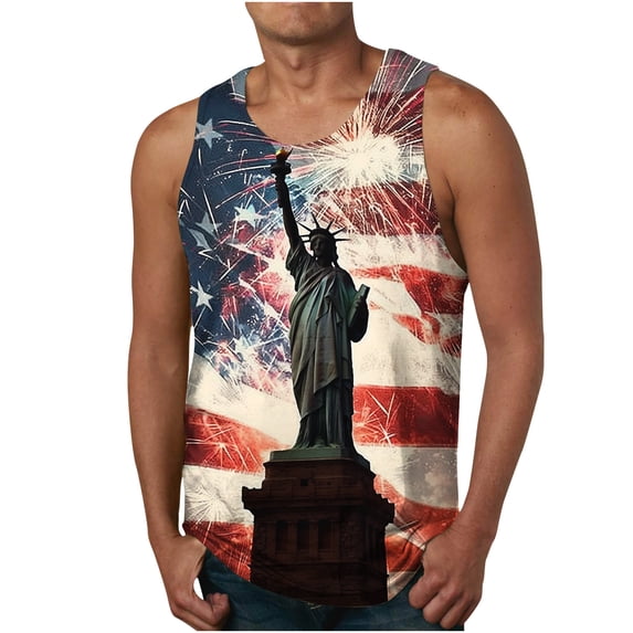Xysaqa Men's 4th of July Tank Tops American Flag Print Shirts for Men Casual Sleeveless Gym Muscle USA Flag Graphic Patriotic Tees M-6XL (Available in Big & Tall)