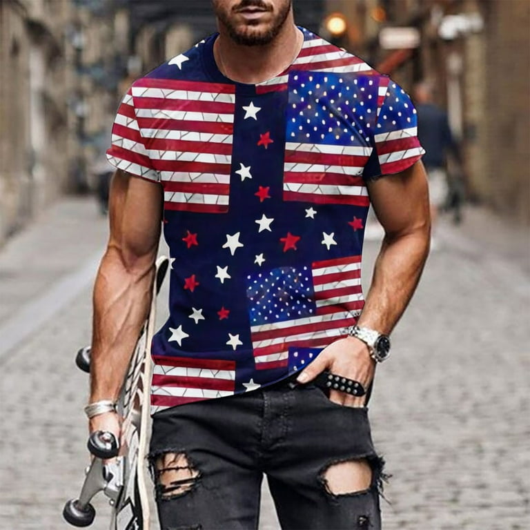 Xysaqa Men's American Flag Patriotic Shirts Short Sleeve Workout T-Shirt  USA Flag Graphic Tee Shirt (Big &Tall M-5XL) 