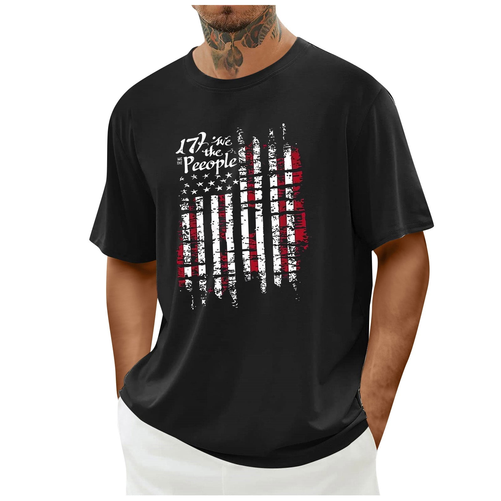 Xysaqa Men's American Flag T-Shirts Short Sleeve Graphic Tee ...
