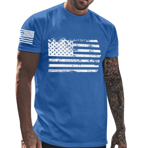 Xysaqa Men's American Flag T-Shirts Short Sleeve Graphic Tee USA Flag Distressed Patriotic Shirts
