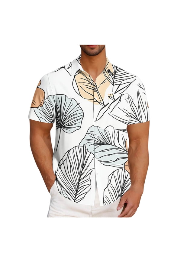 Dzypnd Men's Big & Tall Button Down Shirts Palm Tree Tropical Printed Short Sleeve Beach Hawaiian Shirt for Men Trendy Casual Summer Vacation Outfits 3X 4X 5X on