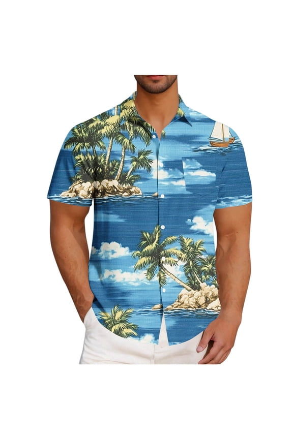 Men's Big & Tall Button Down Shirts Palm Tree Tropical Printed Short Sleeve Beach Hawaiian Shirt for Men Trendy Casual Summer Vacation Outfits 3X 4X 5X on
