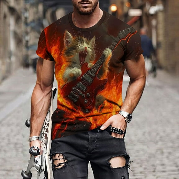 Xysaqa Men's Big & Tall Funny Graphic Tees Mens Summer T-Shirts Casual Crewneck Cool Party Short Sleeve Novelty Cats Printed Shirts Mens Shirts 3X 4X 5X Summer Savings