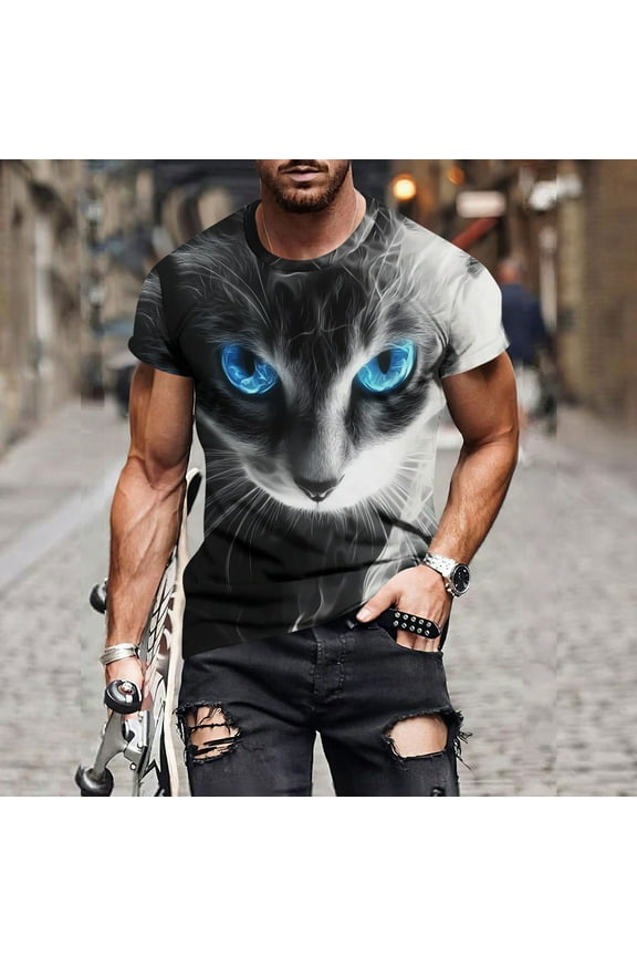 Men's Big & Tall Funny Graphic Tees Mens Summer T-Shirts Casual Crewneck Cool Party Short Sleeve Novelty Cats Printed Shirts Mens Shirts 3X 4X 5X Summer Savings