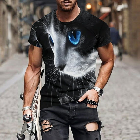 Xysaqa Men's Big & Tall Funny Graphic Tees Mens Summer T-Shirts Casual Crewneck Cool Party Short Sleeve Novelty Cats Printed Shirts Mens Shirts 3X 4X 5X Summer Savings