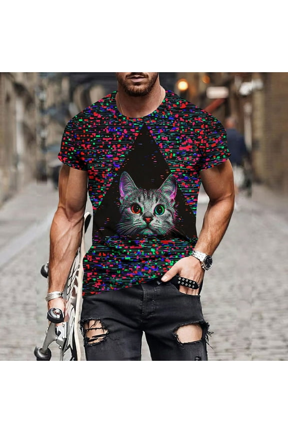Men's Big & Tall Funny Graphic Tees Mens Summer T-Shirts Casual Crewneck Cool Party Short Sleeve Novelty Cats Printed Shirts Mens Shirts 3X 4X 5X Summer Savings